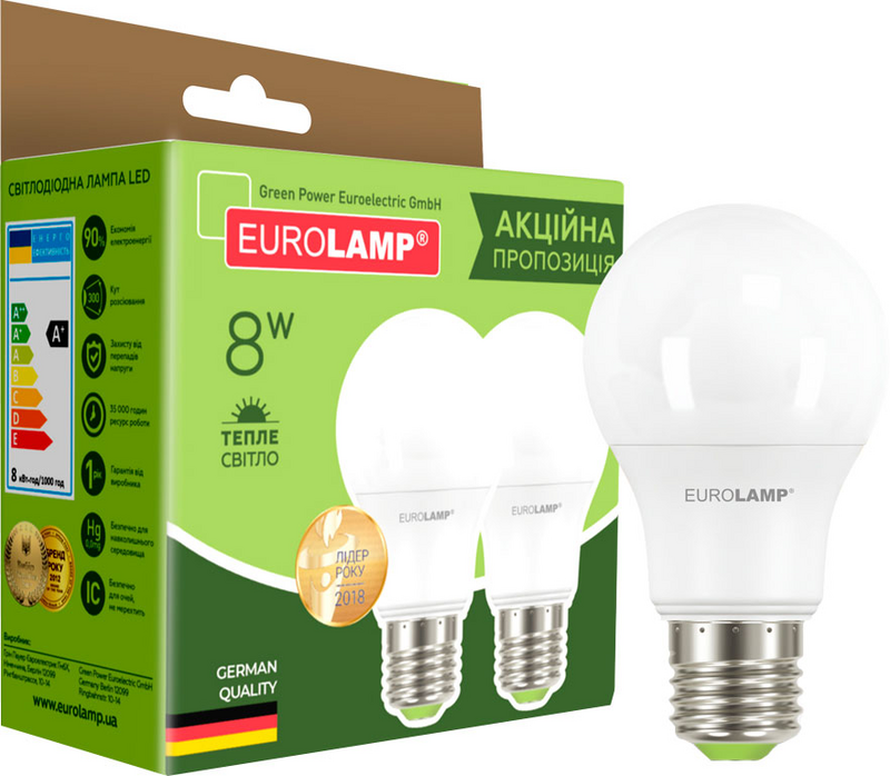 Лампа світлодіодна Eurolamp (4260484995377) 8Вт, E27, 3000K